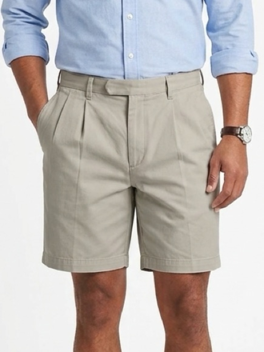 GRANT THOMAS Stone Ivory Pleat Front Chino Shorts Size 34 9” Inseam EUC $75